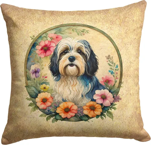 Miniatura 162 de Caroline's Treasures DAC2072PW1414 Affenpinscher and Flowers - Almohada decorativa de tela, lavable a máquina, para interiores y exteriores