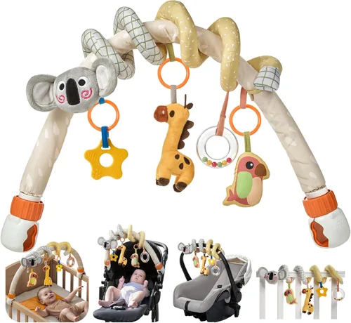 TUMAMA Juguetes en espiral 2 en 1 para asiento de coche Arco Juguetes para cochecito bebé Juguetes colgantes con clip Ajustable Desmontable Juguetes