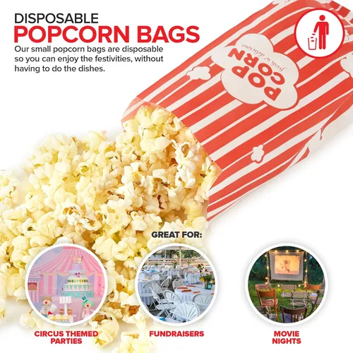 Miniatura 4 de Bolsas de papel para palomitas de maíz de 1 onza a granel (paquete de 100) pequeñas bolsas rojas y blancas desechables para fiestas temáticas