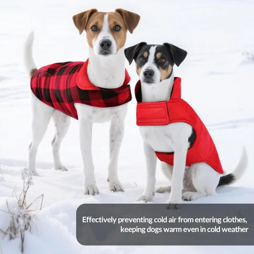 Miniatura 6 de ASENKU - Abrigo de invierno para perros, diseño a cuadros reversible, impermeable, para climas fríos, para perros pequeños, medianos y grandes Rojo