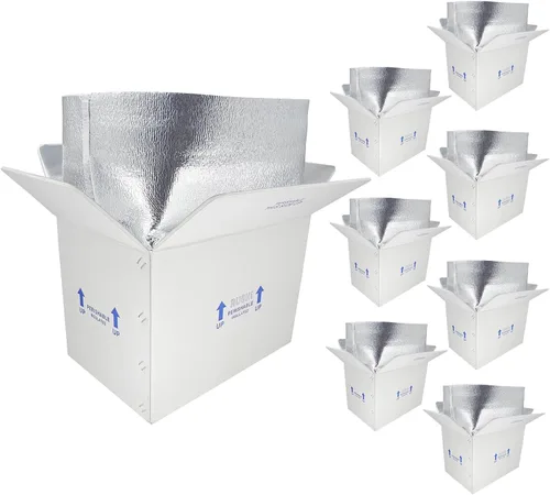 Miniatura 12 de Cajas de envío aisladas de 15 x 10 x 11 pulgadas para alimentos congelados, paquete de 4 cajas de cartón con aislamiento de papel de aluminio, caja