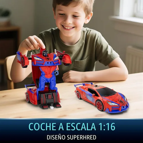 Miniatura 5 de Qumcou Juguetes de araña para niños de 4 a 6 años, auto de control remoto, juguetes de superhéroes transformables con un botón, autos RC de 2.4 GHz