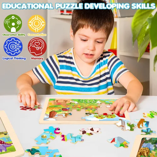 Miniatura 5 de Rompecabezas de Animales de Madera para Niños de 3, 4, 5 Años, Paquete de 4 de 24 Piezas Rompecabezas Montessori para Niñas y Niños Actividades