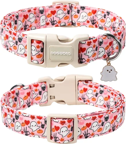 Miniatura 2 de DOGWONG Collar de Perro de Halloween, Collar de Perro de Halloween Rosa Ajustable Suave Lindo Collar de Fantasma Niña para Mascotas Perros Lindos