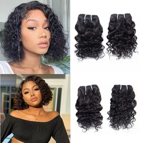 Miniatura 13 de Extensiones de cabello humano brasileño ondas profundas 4 paquetes 50 g 20 cm 10A rizado corto y esponjoso, onda profunda cosida en remmy, cabello