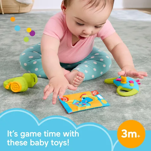 Miniatura 2 de Fisher-Price Juguetes para Recién Nacidos Level-Up Little Gamer Set de Regalo, Sonajero para Bebé Mordedor y Actividades Crinkle para Infantes de 3+