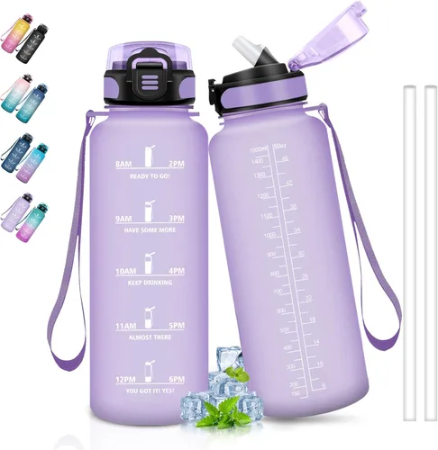 Miniatura 51 de Botella de agua – 16.9 fl oz – Botella de agua para niños, botella de sorbete a prueba de fugas, botella deportiva con marcador de tiempo, botella