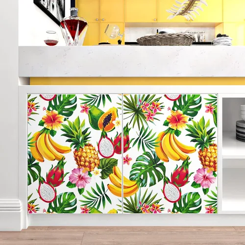 Miniatura 3 de Papel tapiz autoadhesivo de frutas tropicales de 24 x 118 pulgadas, papel de contacto floral amarillo y verde, para despegar y pegar, cubierta
