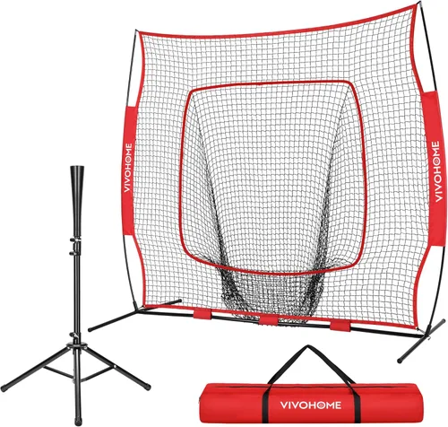 VIVOHOME Baseball Softball Batting Net - 7x7 Ft Baseball Backstop, Softball Practice Net for Hitting, Pitching, Throwing with Batting Tee and Carry