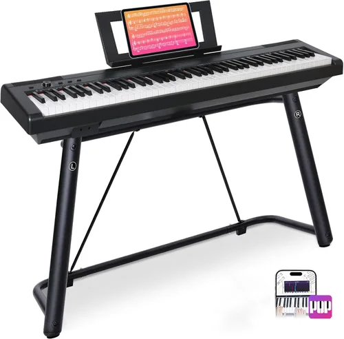 AODSK - Piano digital de 88 teclas con teclado pesado de tamaño completo, con soporte U portátil y estable, teclado pesado de tamaño completo, con