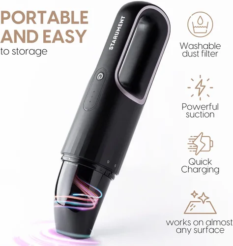 Miniatura 5 de Starument Aspiradora de mano - Aspiradora inalámbrica para limpiar polvo, suciedad, succión de pelo de mascotas - Dispositivo compacto, recargable e