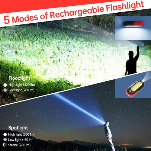 Miniatura 2 de Luz de trabajo magnética recargable, luz de trabajo LED de 400 lm con reflector y proyector COB, 5 modos, tiempo de ejecución de 3 a 7 horas