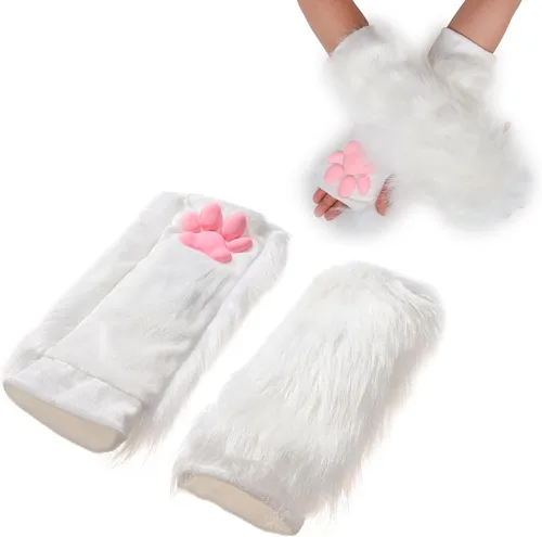 Furry Costume Cosplay Set For Women 3d Toe Beans Gloves Cat Tail Clip Ears Leg Warmers Fluffy Party Toys For Gift