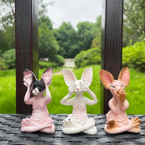 Miniatura 2 de Juego de 3 estatuas de gato Sphynx sabio Ver escuchar hablar no mal Zen meditando yoga gatos estatuilla esculturas de Buda 3.3 pulgadas de alto