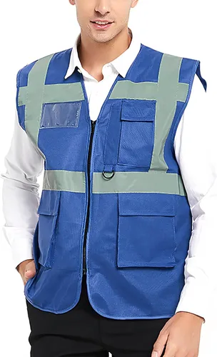 Miniatura 12 de GOGO Chaleco de seguridad de alta visibilidad de 5 bolsillos con tiras reflectantes, chaleco de uniforme de trabajo