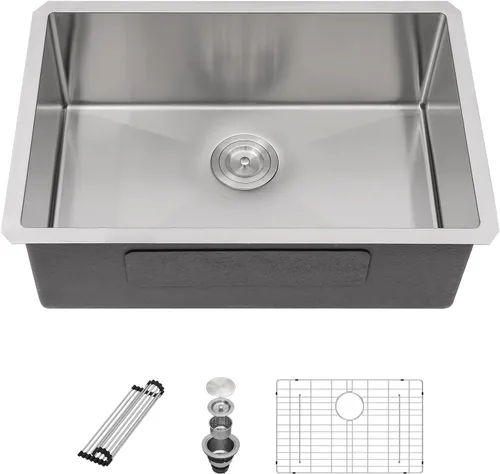 Sarlai Fregadero de Cocina de Montaje Inferior de 26 Pulgadas - Fregadero de Cocina Empotrado de Acero Inoxidable de 26x18 Pulgadas Calibre 16 de