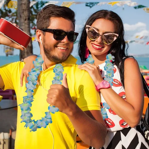 Miniatura 3 de 24 Leis hawaianos gruesos a granel, Leis de graduación de Luau Leis azul océano, decoraciones de revelación de género para adultos, guirnalda floral