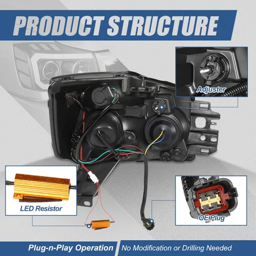 Miniatura 3 de Auto Dynasty Conjunto de faros LED DRL compatibles con Nissan Titan Armada 2004-2015, faros delanteros 3D DRL del lado del conductor y del pasajero