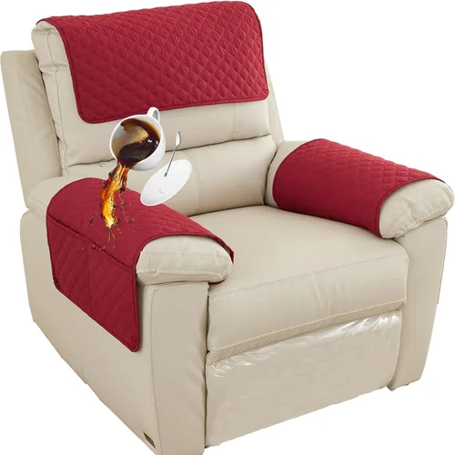 Miniatura 14 de Funda para Reposabrazos de Sofá, Funda para Reposacabezas de Silla Reclinable, Funda de Sillón con Bolsillos, Protector de Muebles Acolchado Beige