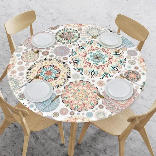Miniatura 16 de WOAIDY Mantel ajustable redondo elástico, diseño de pájaro, tela de poliéster elástica para cocina, decoración de fiesta de comedor, funda de mesa 4