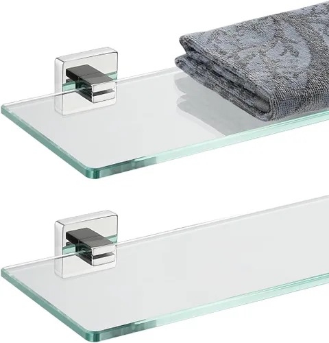 Miniatura 15 de JQK Estante de cristal para baño cromado, almacenamiento de ducha de vidrio templado de 12 x 5 pulgadas, montaje en pared cromado pulido de acero