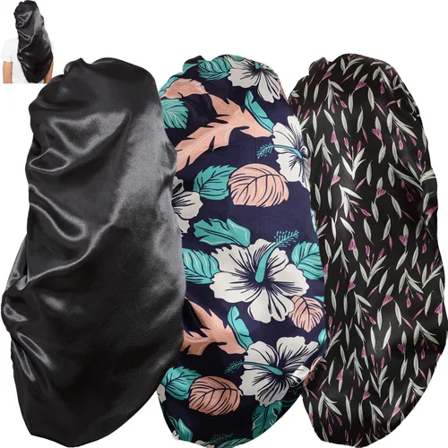 Gorros de satén con banda elástica suave para mujer, 3 piezas de bufanda sedosa para la cabeza, envoltura para el cabello para dormir, cabello largo
