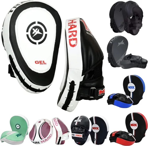 Miniatura 13 de MRX Gel Tech - Gancho de boxeo y almohadillas de Jab MMA Focus Guantes de entrenamiento Thai Kick Strike Shield Curvo Negro/Blanco