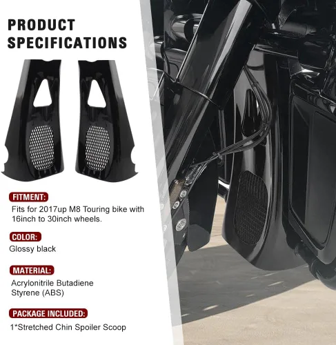 Miniatura 2 de Lirun M8 - Alerón de barbilla estirado ABS de repuesto para Harley para Touring Road Street Glide 2017+, negro brillante