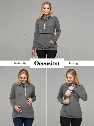 Miniatura 4 de Liu & Qu Sudadera de lactancia con capucha de manga larga para mujer, con bolsillo, ropa casual