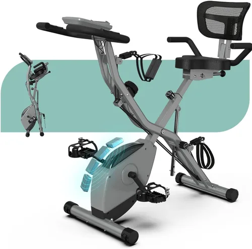 Miniatura 12 de Bicicleta estática de interior para el hogar con resistencia magnética de 16 niveles, bicicleta de ciclismo plegable ligera con 70% premontada