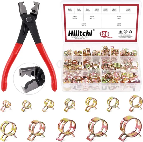Miniatura 8 de Hilitchi Kit de abrazadera de manguera de banda de resorte de 12 tamaños, 121 unidades, alicates de abrazadera de clip de aire de baja presión