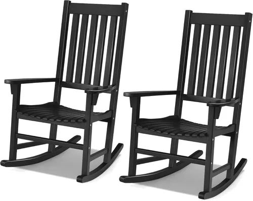 Miniatura 14 de Tangkula Mecedora de madera de acacia, mecedora de madera con respaldo alto y reposabrazos para uso en interiores y exteriores, mecedora de patio