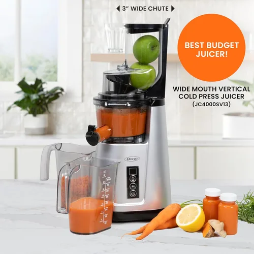 Miniatura 2 de Omega Extractor de Jugos de Boca Ancha Compacto Vertical de Prensado en Frío para Vegetales y Frutas con Tolva de 3 Pulgadas, 2 Velocidades