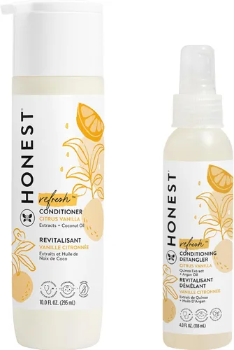 The Honest Company Acondicionador de vainilla cítrica + paquete desenredante acondicionador (10 onzas líquidas, 4 onzas líquidas) | Derivado de