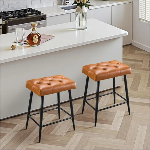 Miniatura 15 de STOOLINK Juego de 2 taburetes de bar de 24 pulgadas de altura de mostrador para isla de cocina, taburetes de bar de cocina modernos con base