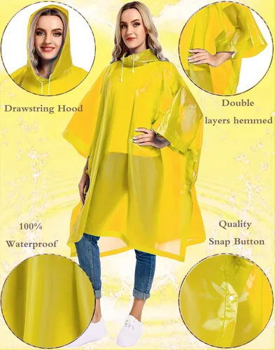 Miniatura 17 de Paquete de 2 ponchos de lluvia para adultos, reutilizables, impermeables, de supervivencia, emergencia, resistente, con capucha con cordón