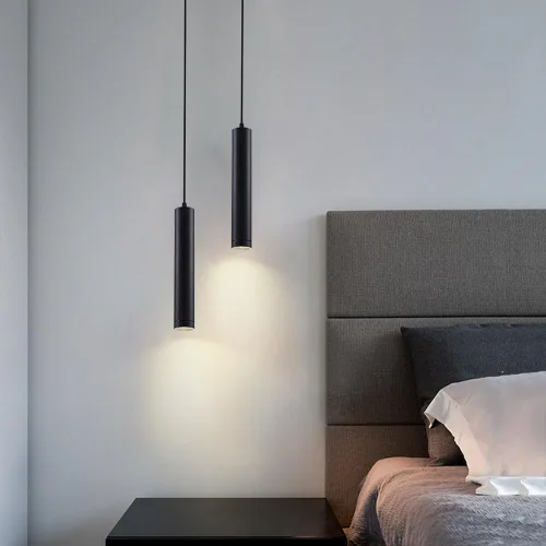 Miniatura 6 de Paquete de 3 luces colgantes de tubo largo de 5 W, nórdico, minimalista, negro, iluminación colgante de techo industrial de aluminio lineal, 3000k