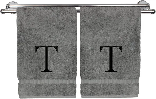 Miniatura 114 de Toalla de mano monogramada, regalo personalizado, juego de 2 - Toalla bordada con letra de bloque dorada - Extra absorbente 100% algodón turco
