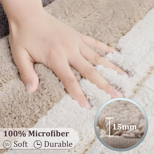 Miniatura 3 de PiccoCasa Tapetes de baño de microfibra a rayas, peludos, suaves, gruesos y absorbentes, tapetes de baño para bañera de baño, antideslizantes