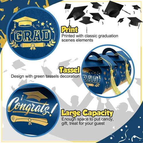 Miniatura 5 de Spakon 30 cajas de regalo con tapa de graduación, regalos de fiesta de graduación, cajas de dulces con borlas, centros de mesa de decoración