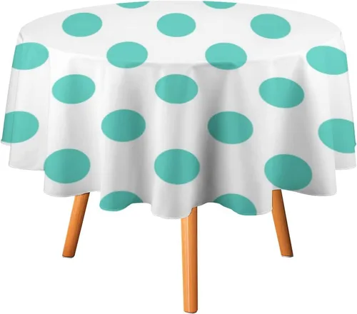 Miniatura 35 de Mantel redondo lavable de lunares negros sobre beige de 50 pulgadas para cocina, comedor, fiesta, decoración moderna