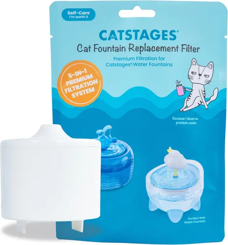 Catstages Filtro de repuesto para fuente de gato, sistema de filtración 5 en 1 de alta calidad para fuentes de agua para gatos, carbón activado,