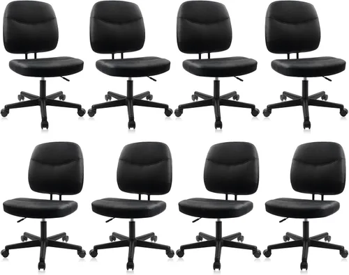 Miniatura 20 de CLATINA Silla de oficina en casa, sin brazos, con ruedas, ergonómica, de cuero, con respaldo bajo, altura ajustable, giratoria de 360°, silla