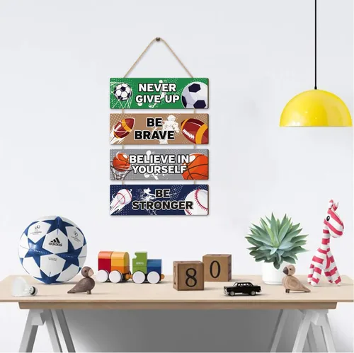 Miniatura 3 de HLNIUC Decoración de pared temática deportiva, letrero de madera de fútbol (3.5 x 12 pulgadas), letrero de madera inspirador de «Never Give Up»