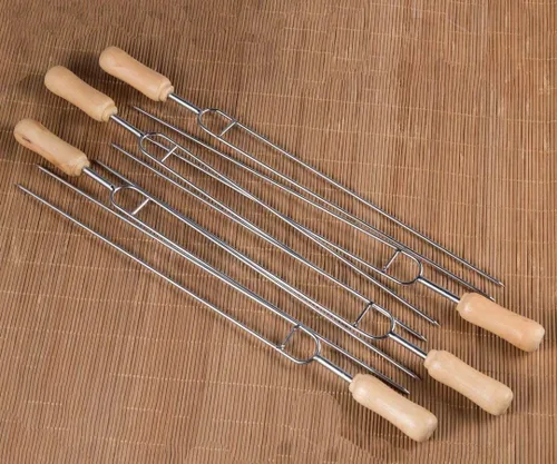 Miniatura 6 de IMEEA Brochetas de acero inoxidable de doble punta de 15.3 pulgadas para asar brochetas de barbacoa con mango de madera, tenedores reutilizables