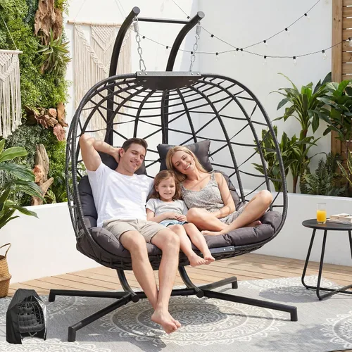 Miniatura 11 de NICESOUL Silla plegable con soporte, cómodas sillas colgantes para patio para adultos, 350 libras, resistente y duradera, sillas de cáscara de huevo