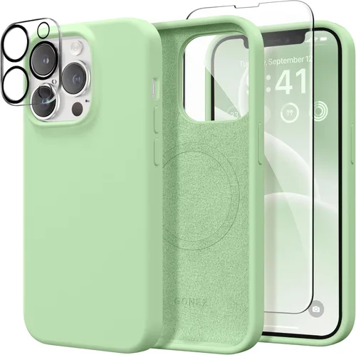 Miniatura 156 de GONEZ Funda de silicona para iPhone 14 Pro Max, compatible con MagSafe, con protector de pantalla + protector de lente de cámara, silicona líquida a