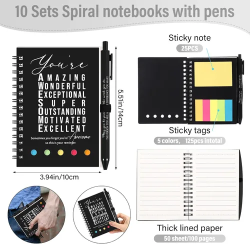 Miniatura 2 de Jetec 20 piezas/10 juegos de regalo para profesores, cuaderno motivacional en espiral con notas adhesivas, bolígrafo a granel, diarios inspiradores