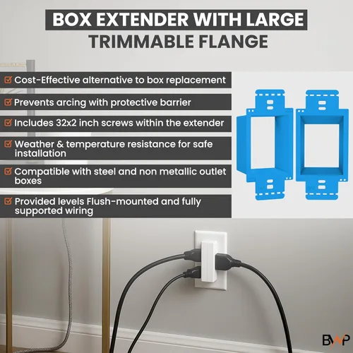 Miniatura 5 de BWP Paquete de 1 Extensor de Caja de Toma Eléctrica de 1 Banda - Extensor de Caja Eléctrica con 2 Tornillos - Extensor de Caja de Toma de Banda Única