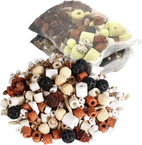 Miniatura 7 de GOLDEAL Bio Balls - Juego de anillos de cerámica, medios de filtro biológico para acuario con bolsa de malla para pecera y estanque, filtro